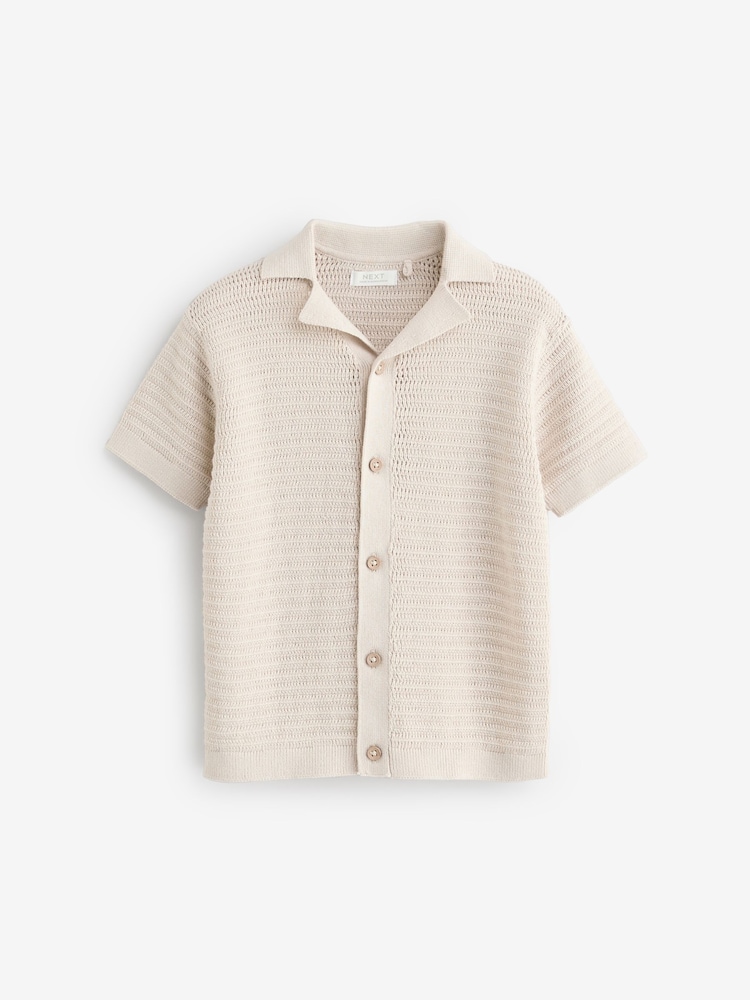 Stone Textured Revere Collar Short Sleeve Knitted 100% Cotton Polo Shirt (3mths-7yrs) - Image 5 of 8