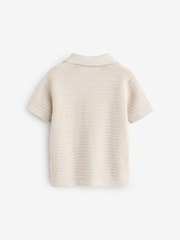 Stone Textured Revere Collar Short Sleeve Knitted 100% Cotton Polo Shirt (3mths-7yrs) - Image 6 of 8