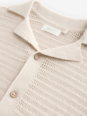 Stone Textured Revere Collar Short Sleeve Knitted 100% Cotton Polo Shirt (3mths-7yrs) - Image 7 of 8