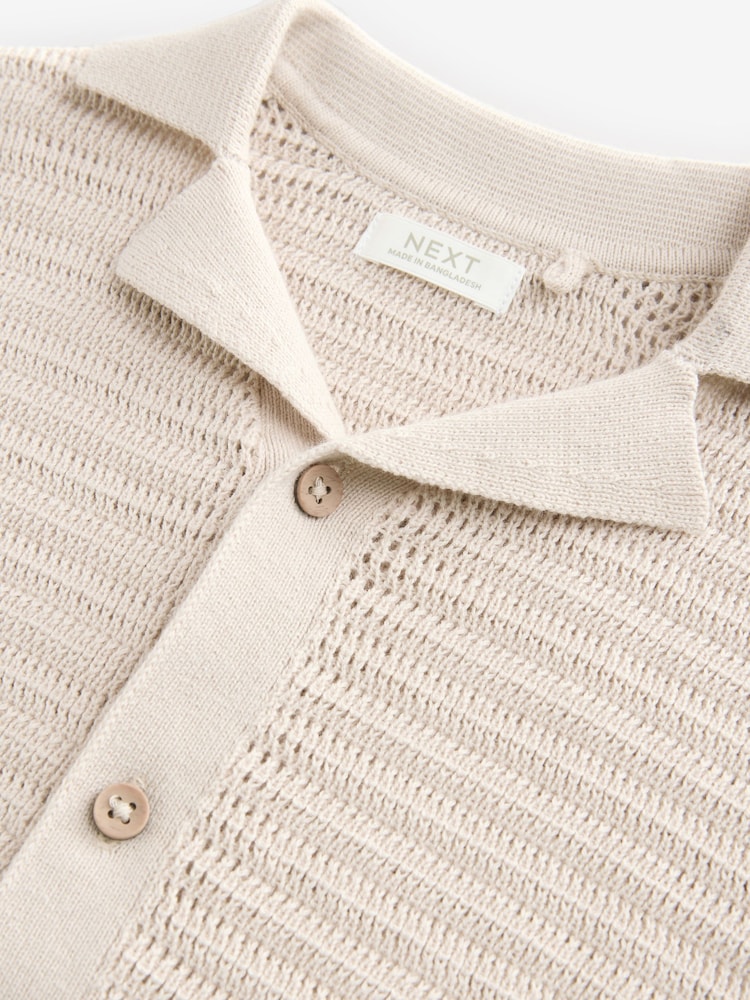 Stone Textured Revere Collar Short Sleeve Knitted 100% Cotton Polo Shirt (3mths-7yrs) - Image 7 of 8