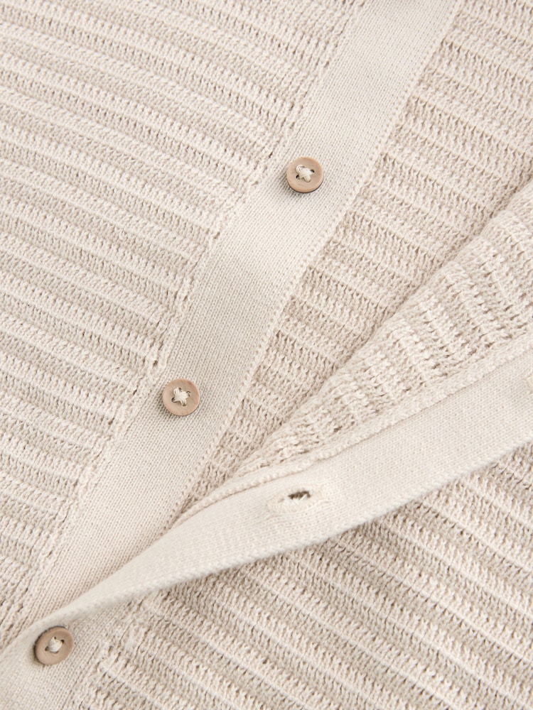 Stone Textured Revere Collar Short Sleeve Knitted 100% Cotton Polo Shirt (3mths-7yrs) - Image 8 of 8