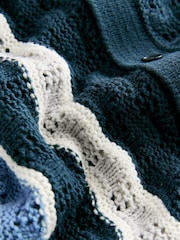 Blue Crochet Revere Collar Short Sleeve Knitted Polo Shirt (3mths-7yrs) - Image 3 of 4