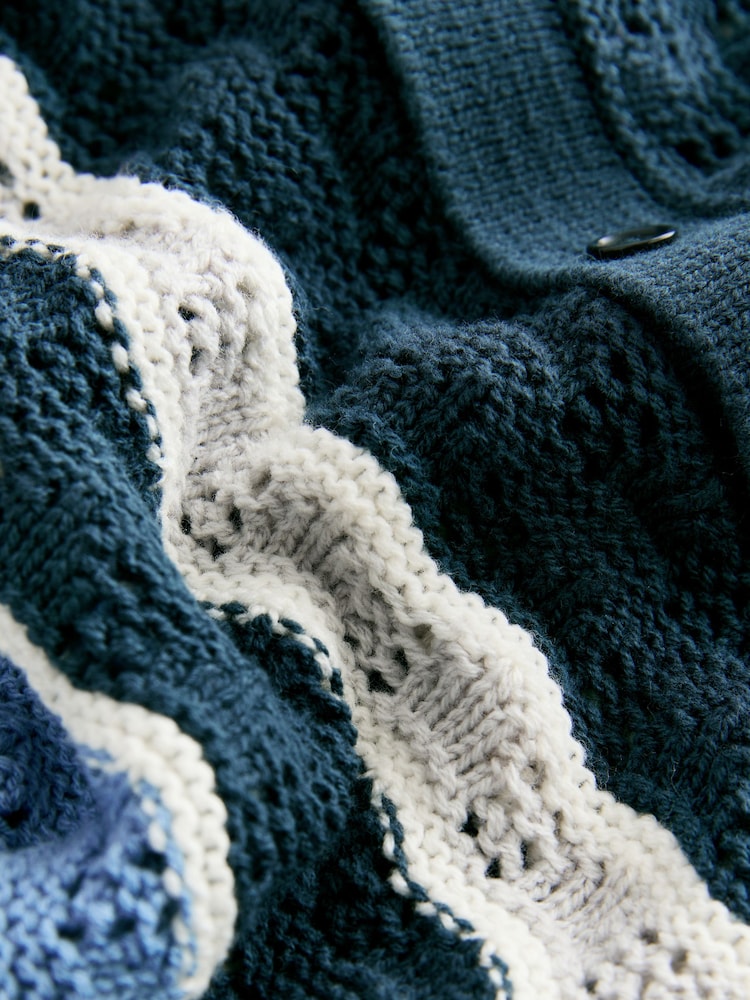 Blue Crochet Revere Collar Short Sleeve Knitted Polo Shirt (3mths-7yrs) - Image 3 of 4
