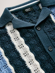 Blue Crochet Revere Collar Short Sleeve Knitted Polo Shirt (3mths-7yrs) - Image 4 of 4