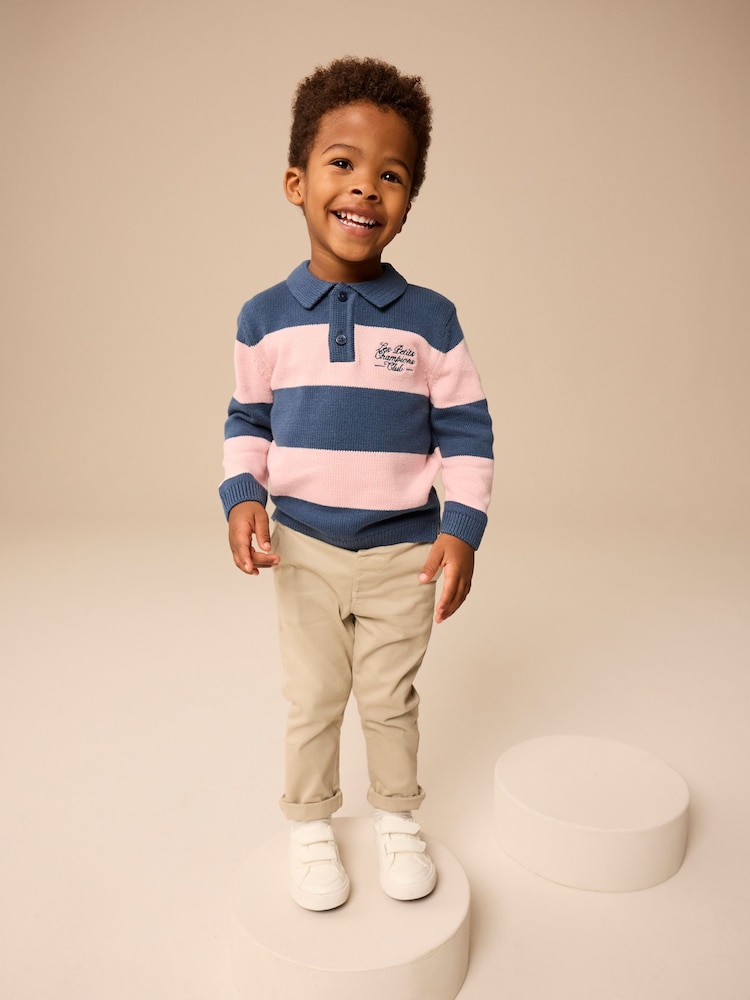 Navy Blue/Pink Stripe Knitted Rugby Shirt (3mths-7yrs) - Image 2 of 8 Navy Blue/Pink Stripe Knitted Rugby Shirt (3mths-7yrs) - Image 2 of 8