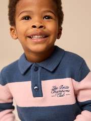 Navy Blue/Pink Stripe Knitted Rugby Shirt (3mths-7yrs) - Image 4 of 8