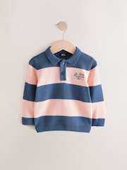 Navy Blue/Pink Stripe Knitted Rugby Shirt (3mths-7yrs) - Image 5 of 8