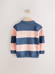 Navy Blue/Pink Stripe Knitted Rugby Shirt (3mths-7yrs) - Image 6 of 8