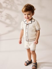 Ecru Knitted Button Through Polo Shirt and Shorts Set (3mths-10yrs) - Image 1 of 8