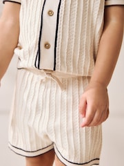 Ecru Knitted Button Through Polo Shirt and Shorts Set (3mths-10yrs) - Image 3 of 8