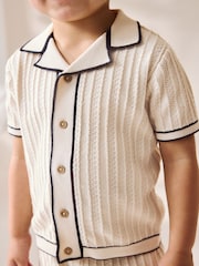 Ecru Knitted Button Through Polo Shirt and Shorts Set (3mths-10yrs) - Image 4 of 8