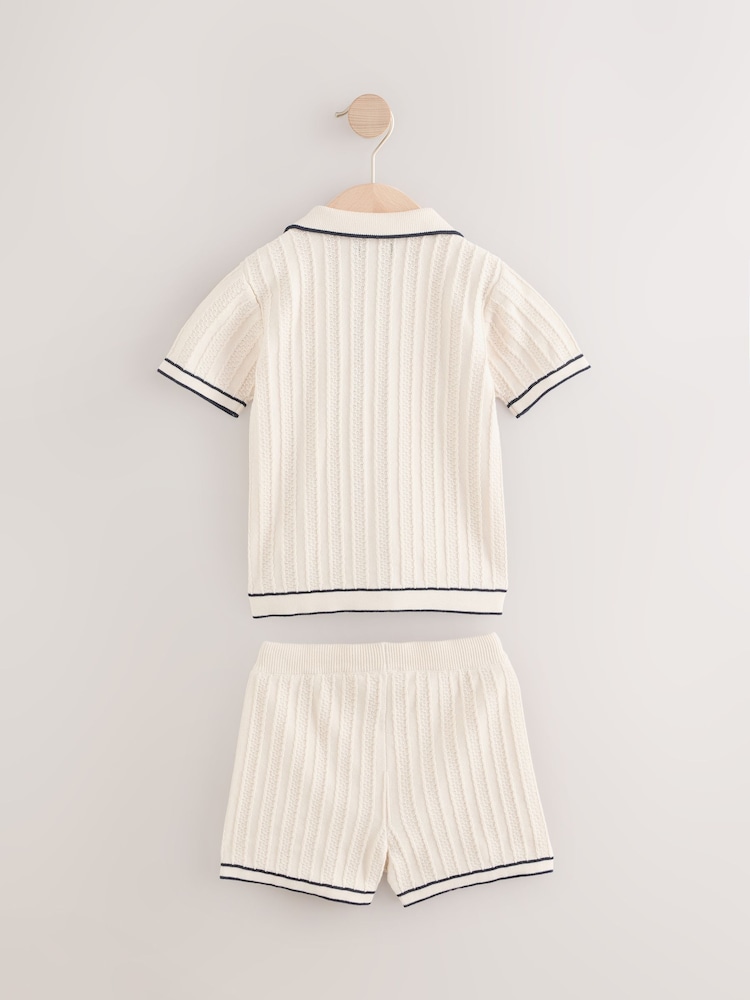 Ecru Knitted Button Through Polo Shirt and Shorts Set (3mths-10yrs) - Image 6 of 8