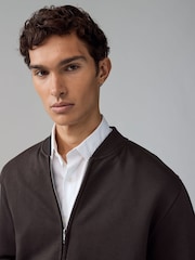 Chocolate Brown Zip Through Cotton Rich Jersey Bomber Jacket - Image 4 of 9