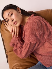 Pink/Rust Sheer Cape Tie Neck Embroidered Blouse - Image 4 of 7