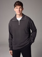 Slate Grey Quarter Zip Neck Funnel Sweatshirt - Image 1 of 9