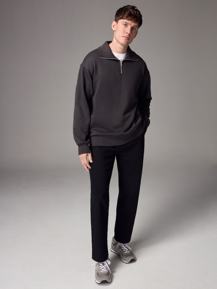 Slate Grey Quarter Zip Neck Funnel Sweatshirt - Image 2 of 9