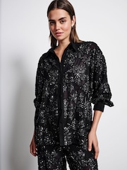 Black Sequin Embellished Sheer Shirt - Image 1 of 8
