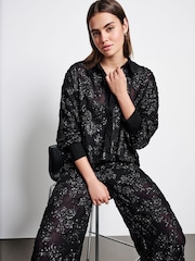 Black Sequin Embellished Sheer Shirt - Image 2 of 8