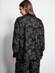 Black Sequin Embellished Sheer Shirt - Image 3 of 8