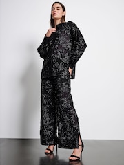 Black Sequin Embellished Sheer Shirt - Image 4 of 8