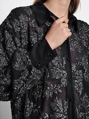 Black Sequin Embellished Sheer Shirt - Image 5 of 8