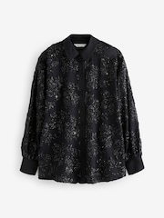Black Sequin Embellished Sheer Shirt - Image 6 of 8