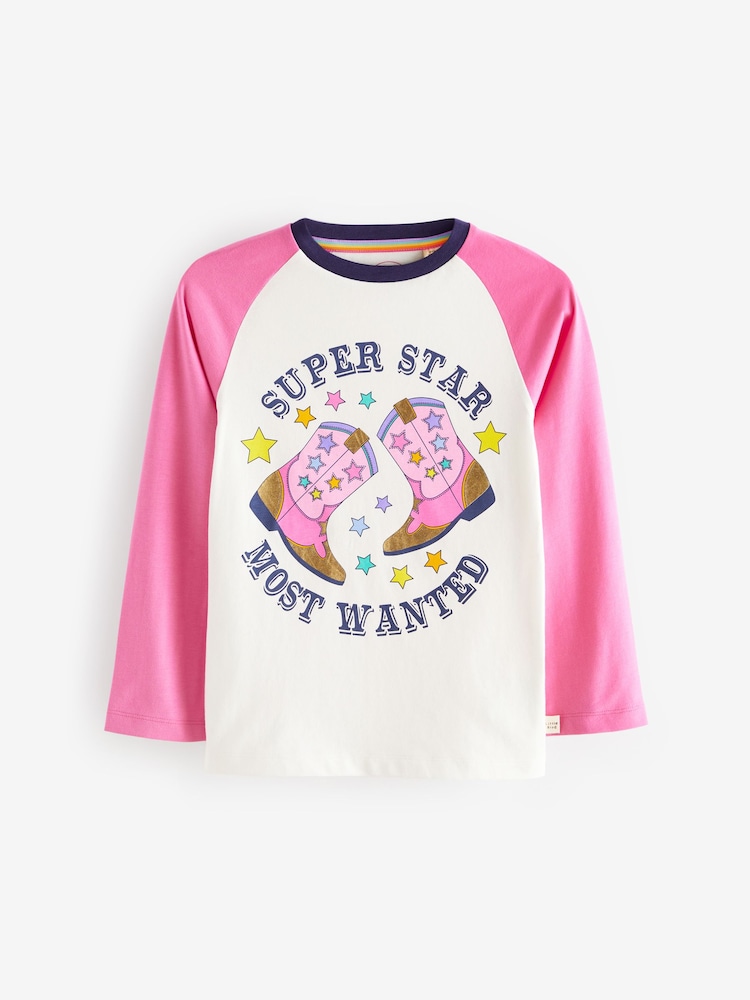 Little Bird by Jools Oliver Pink 100% Cotton Long Sleeve Colourful T-Shirt - Image 4 of 7
