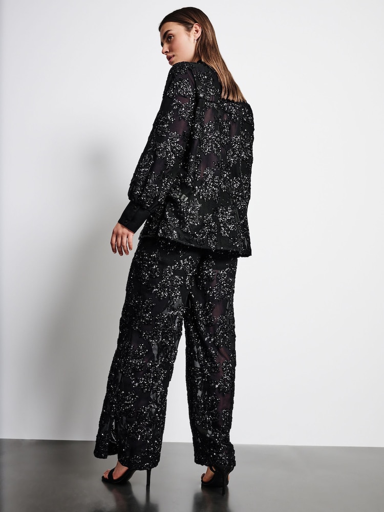 Black Sequin Embellished Trousers - Image 2 of 7