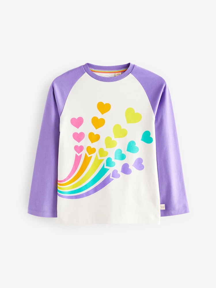Little Bird by Jools Oliver Lilac Heart 100% Cotton Long Sleeve Colourful T-Shirt - Image 1 of 7