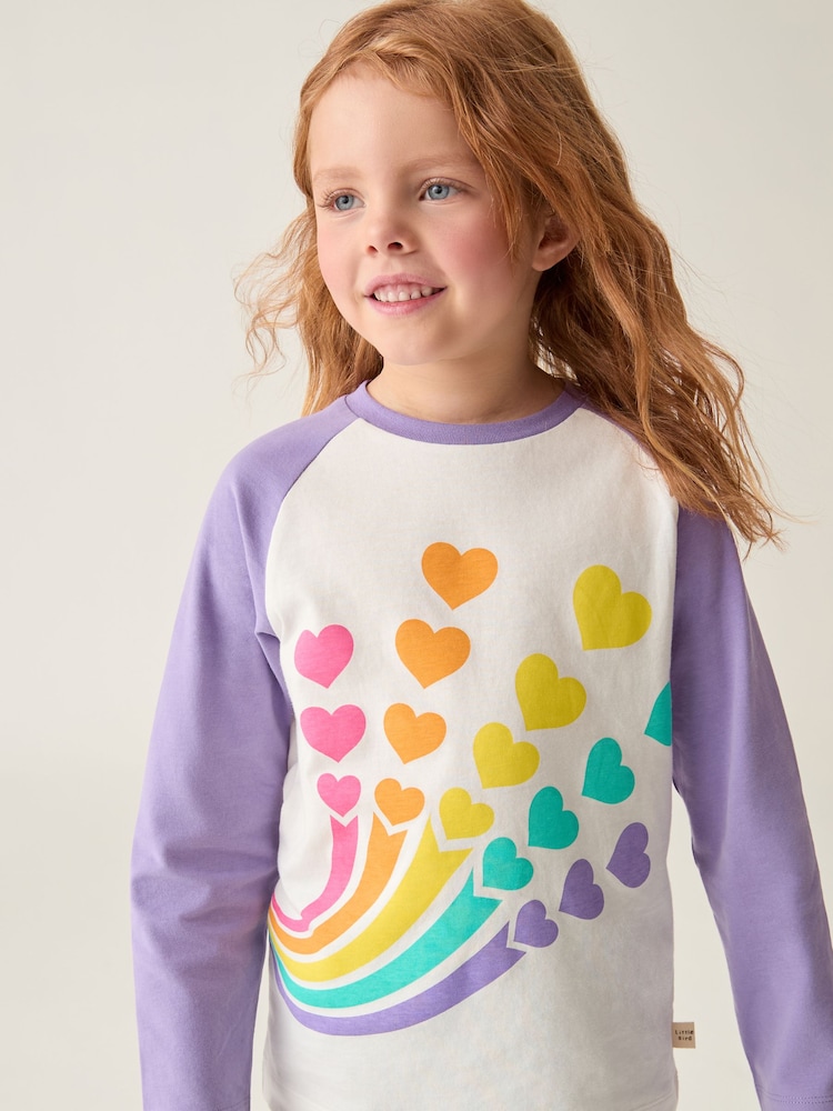 Little Bird by Jools Oliver Lilac Heart 100% Cotton Long Sleeve Colourful T-Shirt - Image 5 of 7