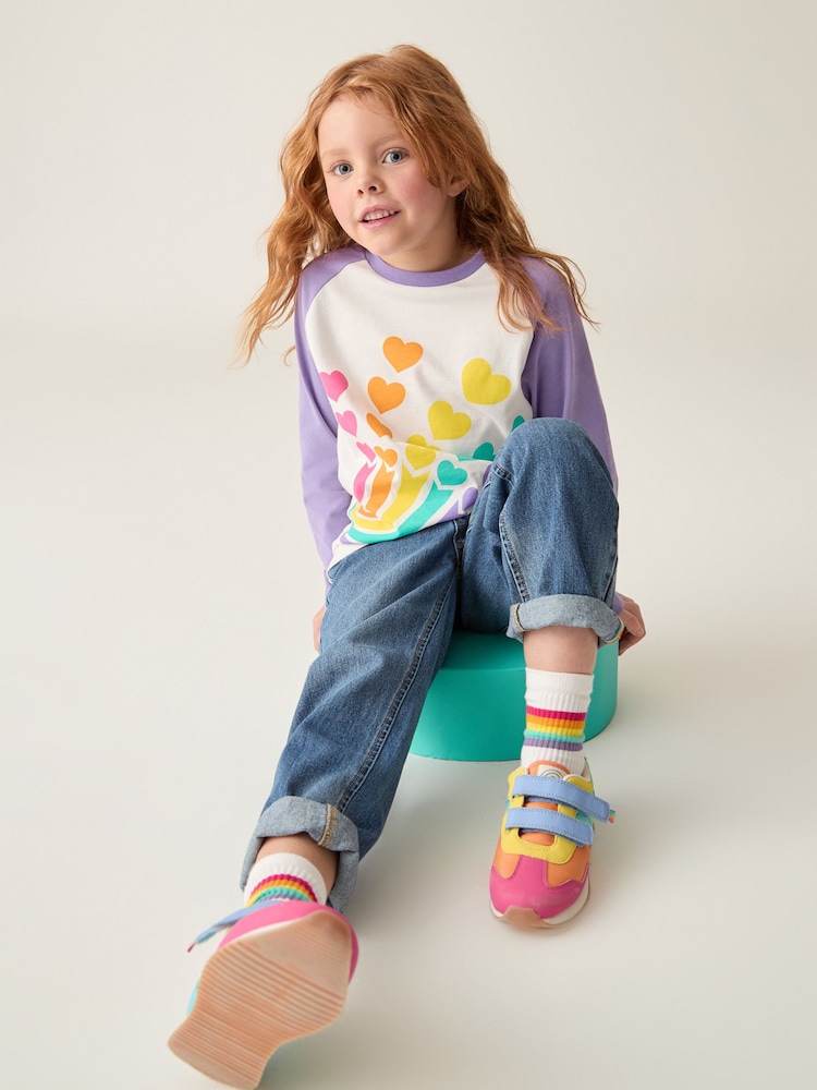 Little Bird by Jools Oliver Lilac Heart 100% Cotton Long Sleeve Colourful T-Shirt - Image 6 of 7