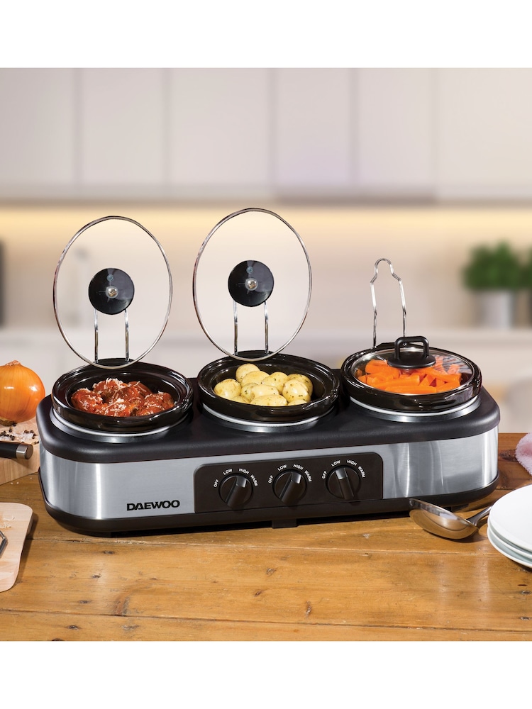 Daewoo Silver 3x1.5L Triple Slow Cooker - Image 1 of 4