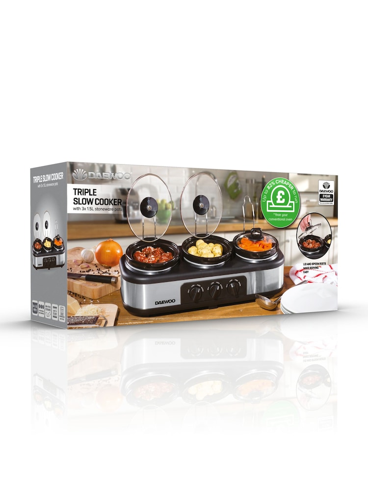 Daewoo Silver 3x1.5L Triple Slow Cooker - Image 4 of 4