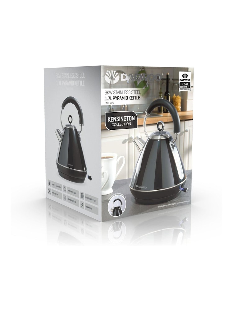 Daewoo Black Kensington Pyramid 1.7L Stainless Steel Kettle - Image 4 of 4