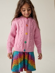 Little Bird by Jools Oliver Pink Knitted Cable 100% Cotton Cardigan - Image 1 of 7