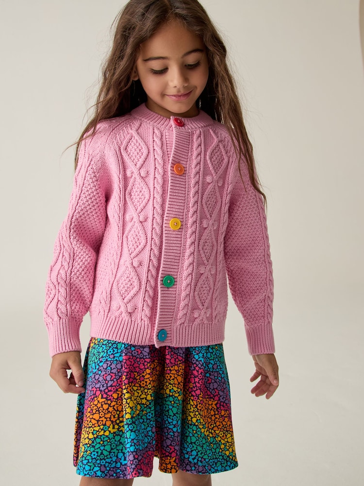 Little Bird by Jools Oliver Pink Knitted Cable 100% Cotton Cardigan - Image 1 of 7