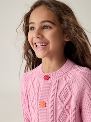 Little Bird by Jools Oliver Pink Knitted Cable 100% Cotton Cardigan - Image 2 of 7