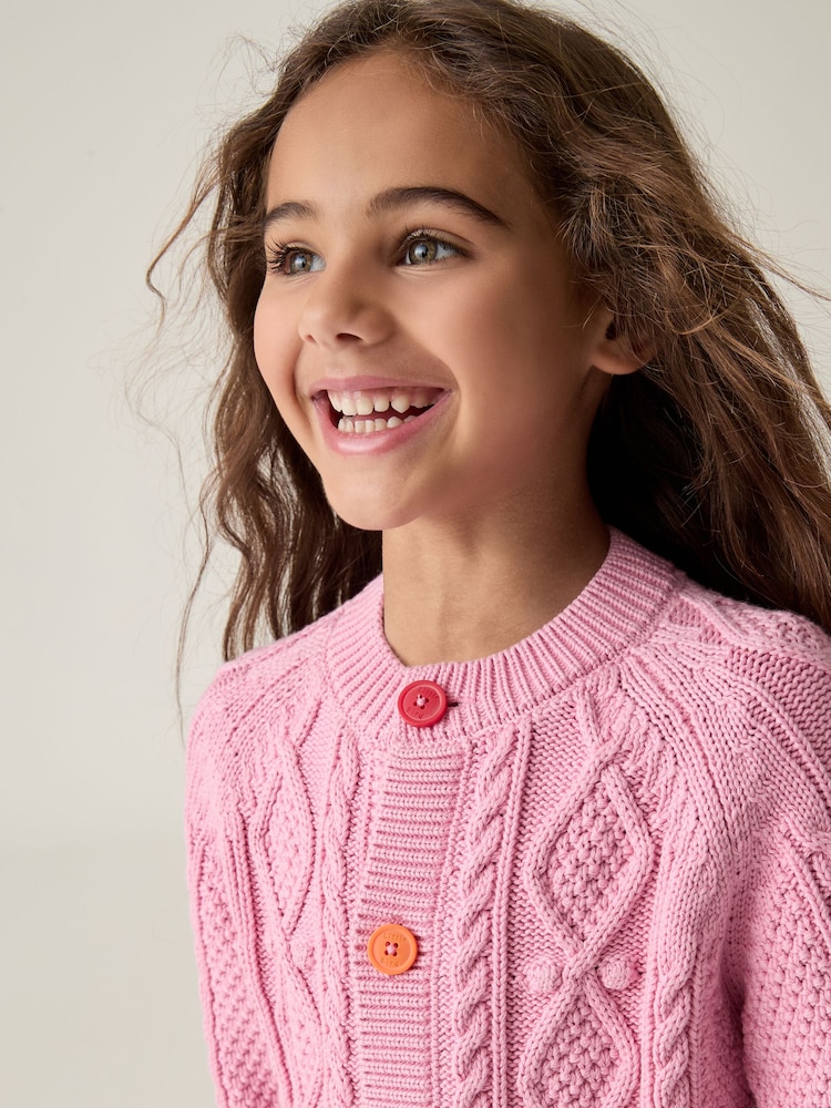 Little Bird by Jools Oliver Pink Knitted Cable 100% Cotton Cardigan - Image 2 of 7