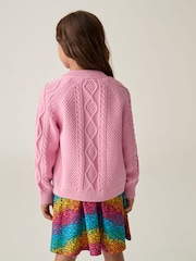 Little Bird by Jools Oliver Pink Knitted Cable 100% Cotton Cardigan - Image 3 of 7