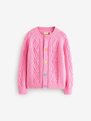 Little Bird by Jools Oliver Pink Knitted Cable 100% Cotton Cardigan - Image 4 of 7