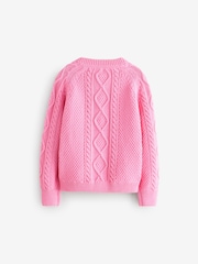 Little Bird by Jools Oliver Pink Knitted Cable 100% Cotton Cardigan - Image 5 of 7