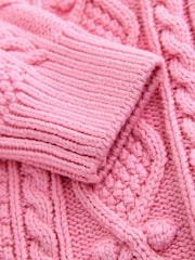 Little Bird by Jools Oliver Pink Knitted Cable 100% Cotton Cardigan - Image 7 of 7