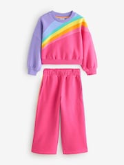 Little Bird by Jools Oliver Pink/Purple Rainbow Sweatshirt and Joggers Set - Image 1 of 7