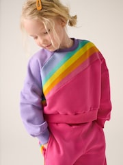 Little Bird by Jools Oliver Pink/Purple Rainbow Sweatshirt and Joggers Set - Image 3 of 7