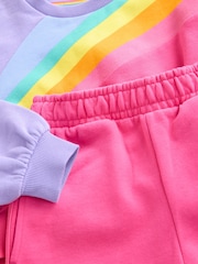 Little Bird by Jools Oliver Pink/Purple Rainbow Sweatshirt and Joggers Set - Image 8 of 9