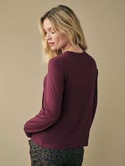 Berry Red Essential Long Sleeve Crew Neck 100% Cotton T-Shirt - Image 3 of 4