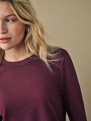 Berry Red Essential Long Sleeve Crew Neck 100% Cotton T-Shirt - Image 4 of 4