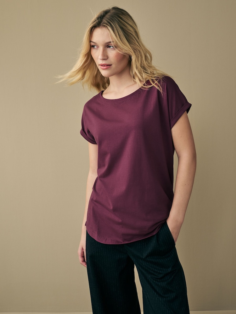 Burgundy Red Cap Sleeve T-Shirt Top - Image 1 of 7