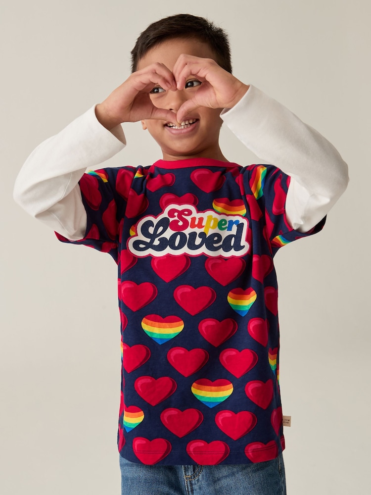 Little Bird by Jools Oliver Red Long Sleeve Colourful 100% Cotton T-Shirt - Image 2 of 6