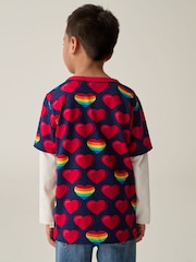 Little Bird by Jools Oliver Red Long Sleeve Colourful 100% Cotton T-Shirt - Image 3 of 6